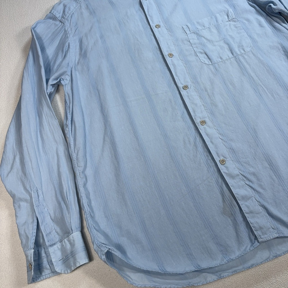 Zegna Sport Linen-Cotton Shirt Men XL Blue Stripe Pocket Made in Italy Button Up - Picture 6 of 16